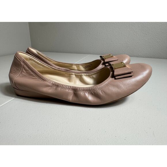 Cole Haan Tali Bow Ballet flat Maple Sugar soft pink leather gold buckle Sz 11 - Picture 2 of 10
